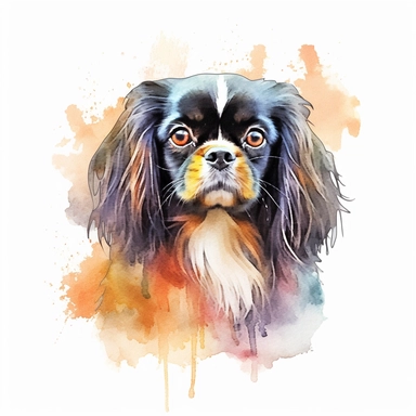 English Toy Spaniel dog, water color style, clipart, white background
