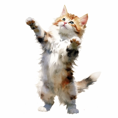 A happy kitten dancing, watercolor painting by JOHN SINGER SARGENT, clipart, white background