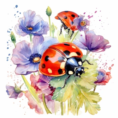 vibrant ladybird with flowers, Watercolor clipart, hd, white background, art