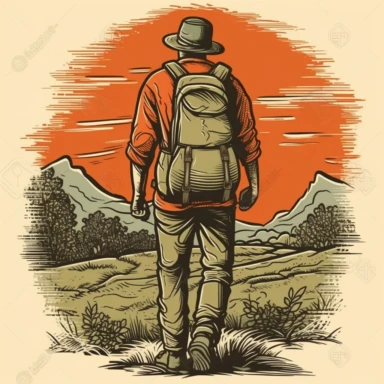clipart of a hiker with backpack, view from the back