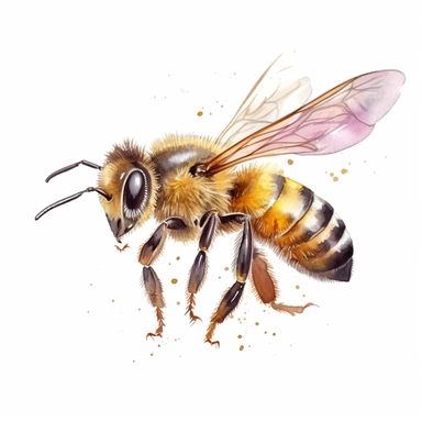 honeybee, flying fuzzy, cute, watercolour, clipart, white background