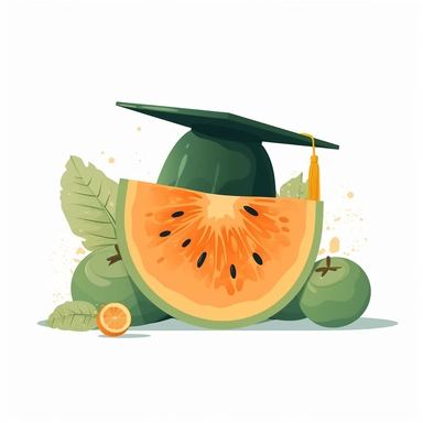 Graduation Cantaloupe flat vector clipart white background with margins lovely