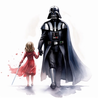 darth vader and daughter, fathers day, animated, watercolor, clipart