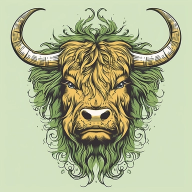 highland cow head clipart color green