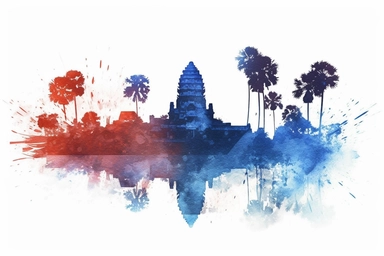 Watercolor, Cambodia Country Flag, clipart, hd, on a white background, spaced out