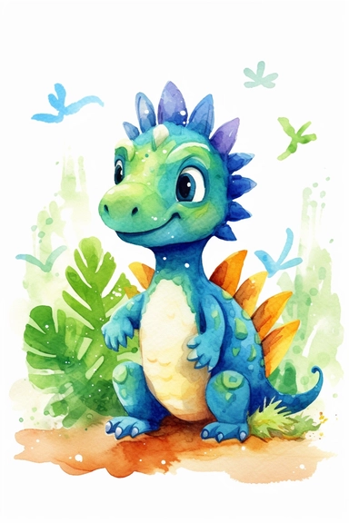 graphic clipart cute dinosaur digital painting jungle watercolor