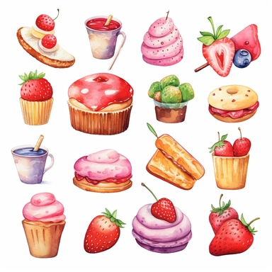 flash watercolor collection clipart sweet childish with white background--upbeta