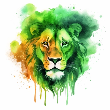 green fire lion watercolour clipart