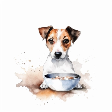 Watercolor dog bowl clipart, white isolated background, space out, hd