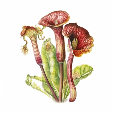 Clipart, vintage, watercolor, Sarraceniaceae, carnivorous plant, botanical illustration, hand drawn, texture