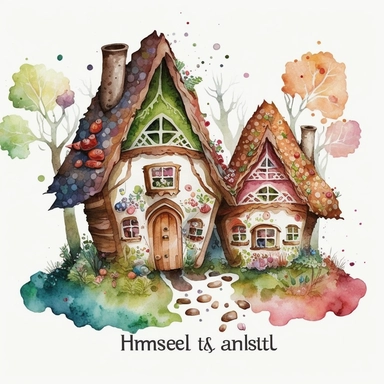 Watercolor Hansel and Gretel ,Clipart, colorful, white background