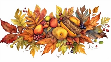 watercolor fall illustration. autumn leaves, sunflower, maple leaf, rowan berries, oak, acorn arragement. thanksgiving clipart , post-impressionism art style, high quality, high resolution, clean detailed
