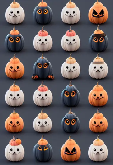 cute 3d halloween character clipart for website 3D, 3D render, animation style, 8k, wallpaper style,