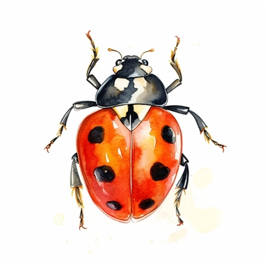 lady bug with six legs themed watercolor things, clip art, water color style, white background, no text or words