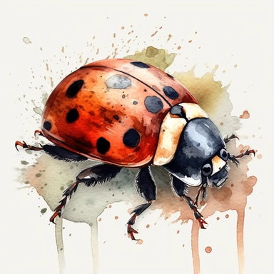 Watercolor, Tribal& Boho Forest Animals a ladybug png Full body realistic cartoon in 32K UHD cute. 15 cm thick outline. Black color. There was no shadow on the ground. 8k with realistic watercolors and detailed illustrations. PNG clipart, transparent white background