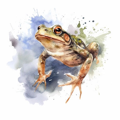 watercolour illustration free brushstrokes, beautiful and joyful, leaping frog, mark brooks, naturecore, animal clipart, isolated on a white background,
