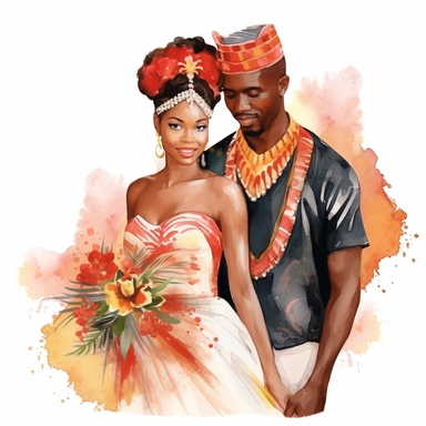 foue wedding watercolor clipart with african couple