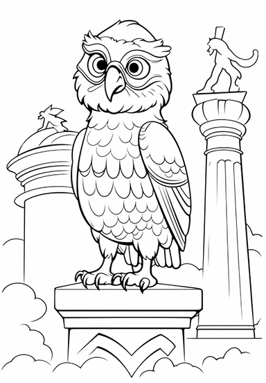 simple and easy coloring page design, coloring page for kids, owl Turning their heads almost 360 degrees, cartoon character silhouette illustration cliparts image, high resolution, #screenshotsaturday, whimsical children's book illustrator, Kęstutis Kasparavičius, Ancient Rome: Alea iacta est (The die is cast) - Julius Caesar.