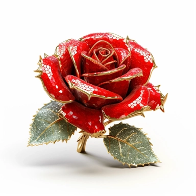 clipart of a realistic rendering of a red rose made out of pure diamond and emerald on a white background, in the style of extremely detailed, mineral, expensive, 8k