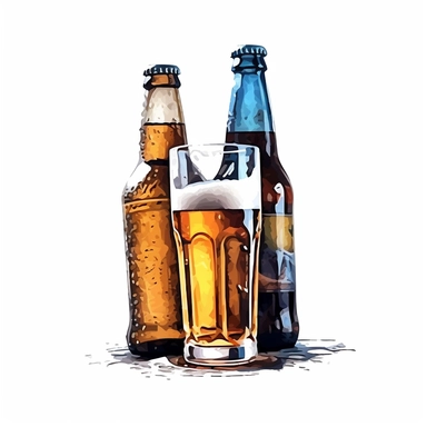 one cold beer clipart on a white background, in the style of ink wash painter, light azure and dark amber, light amber and silver, light gold and light amber, luminous 3d objects , no watermark, text, 300 DPI , typography, shapes do not stick together, no text in the picture, on a white background