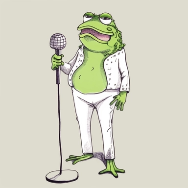 a frog standing in front of a microphone ready to sing in an old 80's style handraw clipart style easy draw simplist black and white vector simple doodle very with thick lines