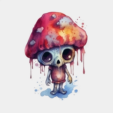 magic mushroom zombie, cute mushroom zombie, Watercolor clipart, magic solid background, transparent