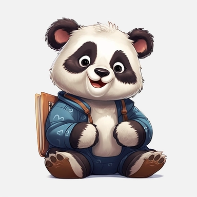 cute panda, student, happy and smiling, clipart, white background, no shadow