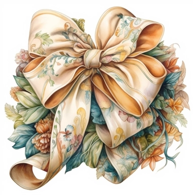 insanely beautiful wrapped gift , in the style of beatrice potter and jody Bergsma, silk bow,32k uhd, hand-painted details, pastoral illustrations, amazing colour combinations , aquarellist, hd , white background clipart ,-- no watermark--ar 27:37