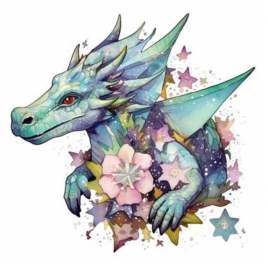 creepy magic magical dragon with flowers stars clipart, detailed, white background, illustration painting, collaged constructions, digital art, watercolor, in the style of sculptural and geometric, forced perspective drawings, Geometric brushstrokes form an intriguingly abstract, in the style of dark fantasy, creepy frightening repulsive images, frightening, painterly figure, by Pablo Picasso, by Wassily Kandinsky, by Zdzisław Beksiński