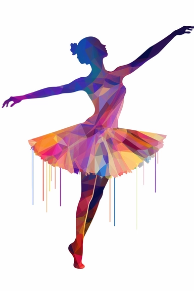 Colorful Simplistic Ballerina clip art of One Female Dancer. Elegant Sophisticated Image depicting happy female dancer concentrating. No rouge faces. Each element of the Design is to be individual and totally separated and isolated on White Background, 2d Vector Clip Art for use in other designs
