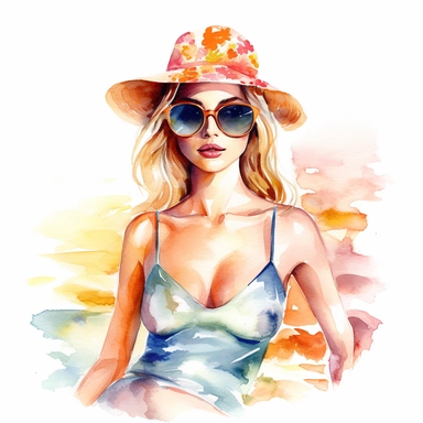 a bikini watercolor clipart on white background, sharp