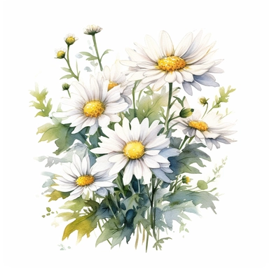Watercolor daisy, clipart, white background, daisy ecosystem
