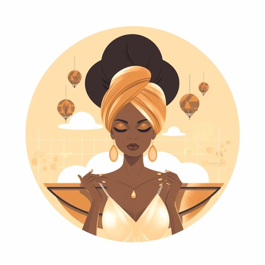 art deco style clipart of ethnic female having a spa day. white background