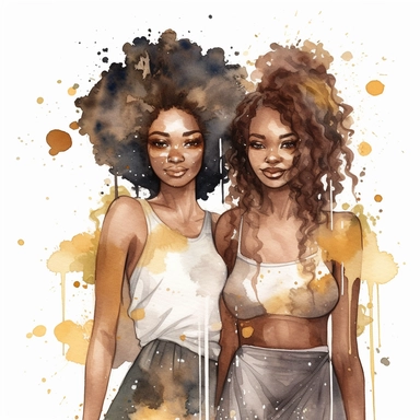 water color black adult sisters clipart