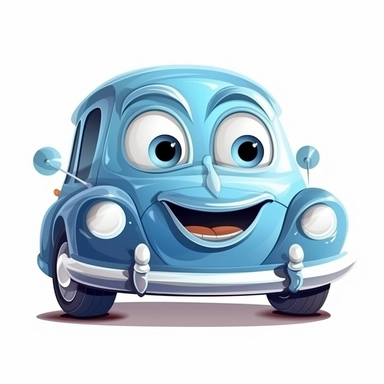 fantasy happy cute classic car face, cartoon, clipart, mascot, isolated on white background