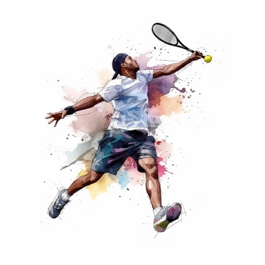 water color black Tennis Player clipart, clipart, tennis player, swinging a racket and demonstrating grace and focus on the court, white backround, 8k, digital paper, water color, man