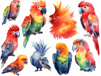 Watercolor clip art on white background, Canarys Clipart, high-resolution image with vibrant and true-to-life colors, isolated