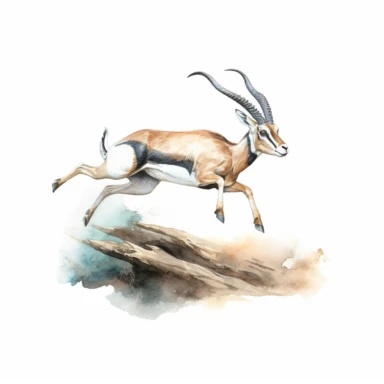 Gazelle, leaping gracefully over a log, pastel colors, clipart, on a white background.