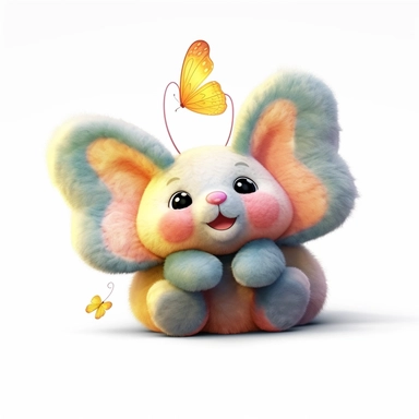 realistic digital painting, clipart of cute plush butterfly toy on white background