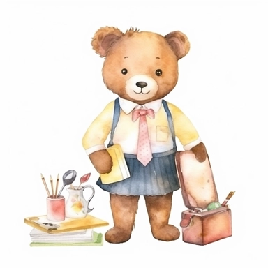 teddy bear as businesswoman watercolor clipart, isolated on white background