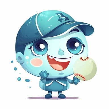 fantasy happy cute baseball player mamal face, cartoon, clipart, mascot, isolated on white background