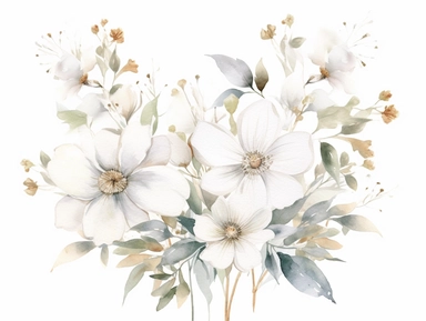 Watercolor White Flowers bouquet, Neutral Floral Clipart, Minimalist Flowers Watercolor, Elegant Blooms, dainty florals, watercolor illustration, hand drawing style,