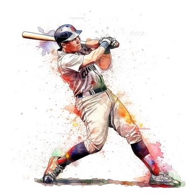 Baseball Player, highly detailed, watercolor, clipart, illustration, white background, digital painting, paper crafting, no signature, no text