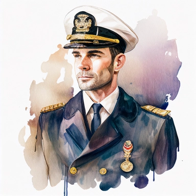 ship captain in uniform, watercolor, clipart, white background