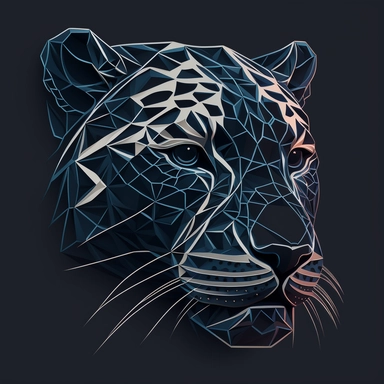 strong, motivating, confident jaguar head . white super simple linear abstracted angular clipart logo. dark blue background. logo for a coach.