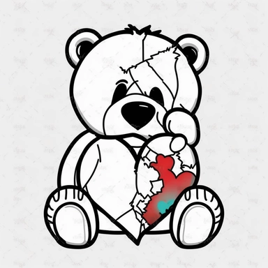 Bear holding cracked heart, broken Heart Streetwear Clipart, Svg for cricut, Printable & Instant Download, isolated image, white background, mockup