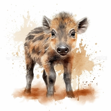 Safary baby warthog animal, cute, full body, realist, scrapbook images, watercolor, clipart, white background, no watermark–no text fonts letters watermark words typography slogans signature