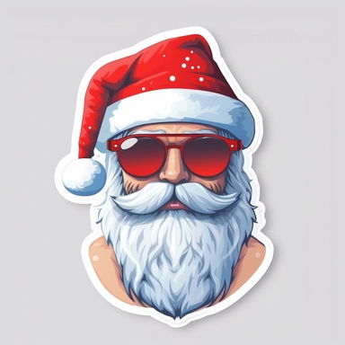 a sticker, santa on the pool wearing sunglasses and hat,white background, highly detailed clean, vector image, photorealistic masterpiece, professional photography, realistic, flat white background, isometric, vibrant vector, clipart, illustration, realism, 4k, , cinematic, front view, clean white background