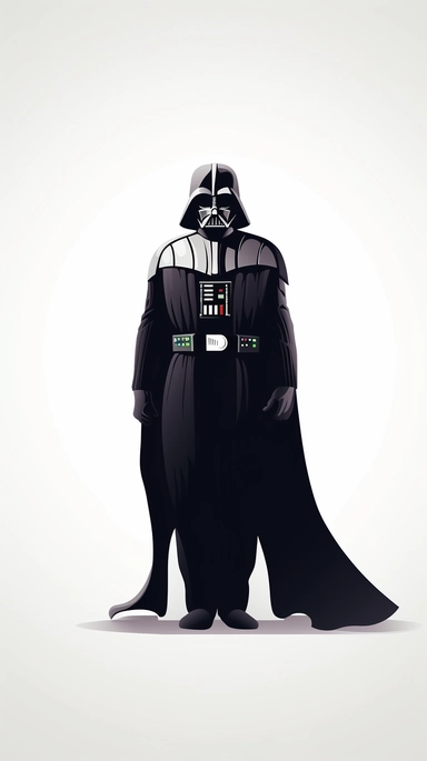 A minimalist Star Wars clipart of Darth Vader, with a simple outline and minimalistic features, standing against a white background, with a sense of focus and simplicity, emphasizing the character's iconic silhouette, flat environment with no depth, Illustration, ink on paper,