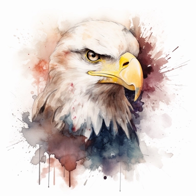 Clipart , Watercolor, ethereal, dreamy, fluid, Fantasy, Head and shoulders portrait of a Majestic American Bald Eagle, hd,